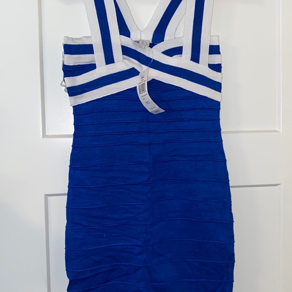 Brand New Blue & White elastic bondage mini dress - Picture 1 of 5